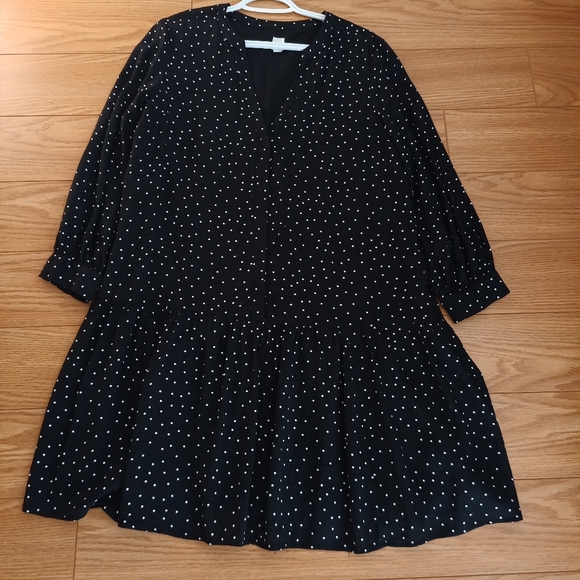 Gap black white polka dot peplum drop waist dress long sleeve - Picture 1 of 10